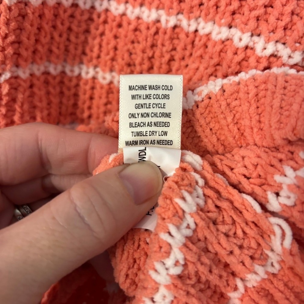 Self Esteem L Chenille Striped Cropped Pullover Sweater Coral White Coastal Chic - Picture 7 of 14